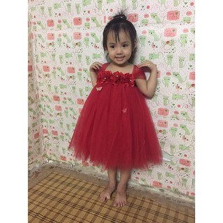 Váy bé gái hoa hồng đỏ (tặng kèm băng đô)