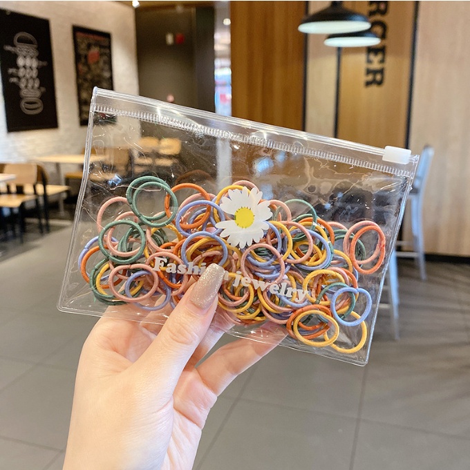 Set 100 chun cột tóc, dây buộc co giãn nhiều màu cho bé