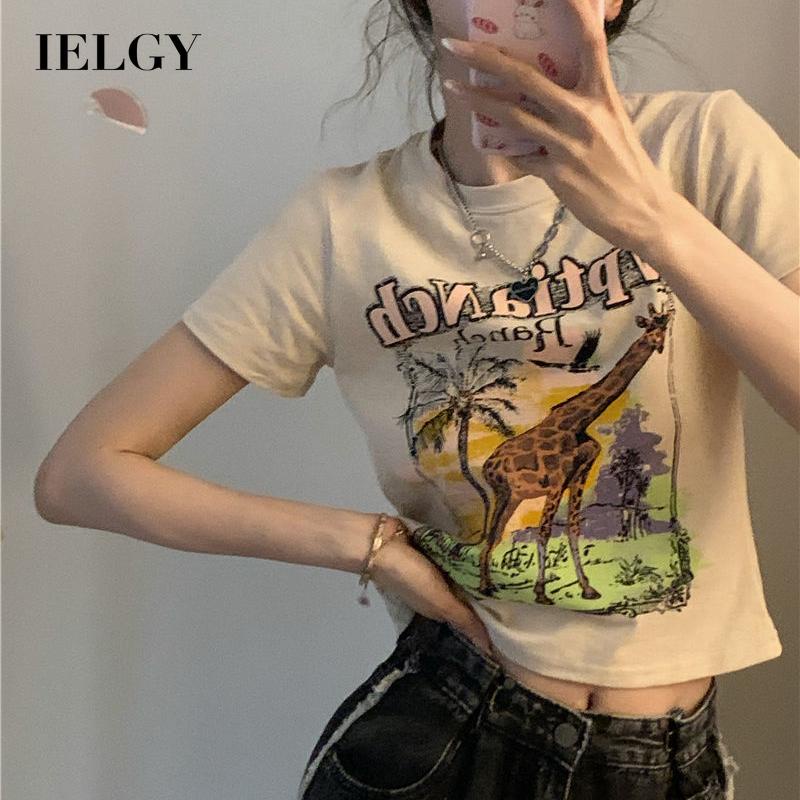 Áo Thun Ngắn Tay In Họa Tiết Hươu Cao Cổ Cổ Điển Dành Cho Nữ