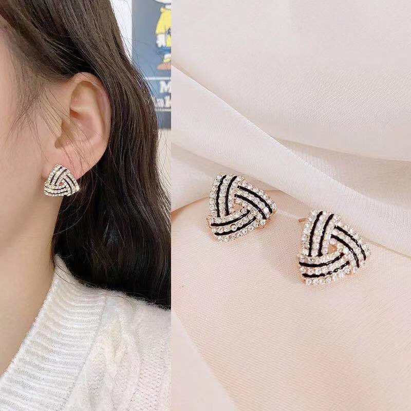 Bông tai chốt xỏ bạc 925 hình tam giác đính đá toàn bộ phong cách retro cho nữ