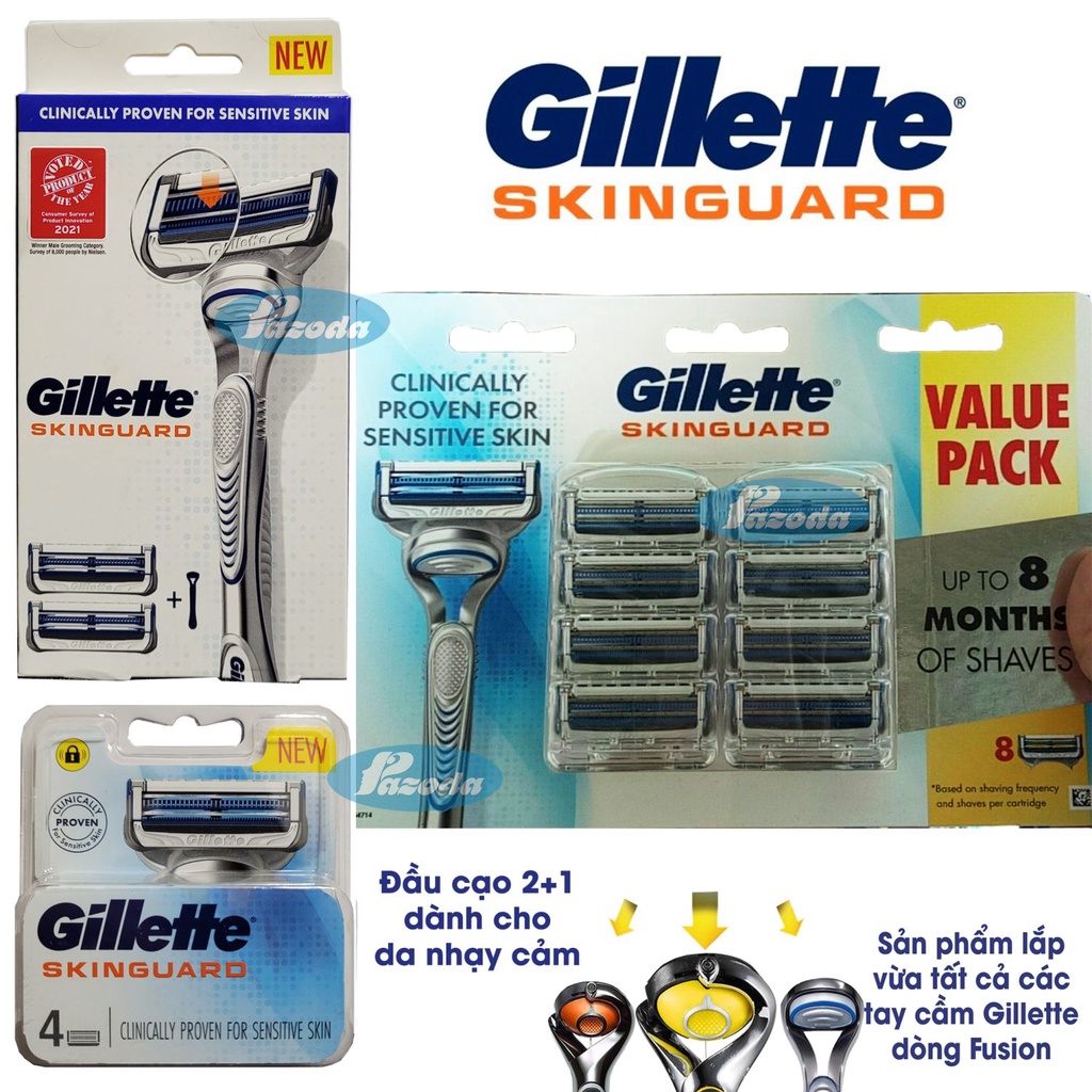 Dao cạo râu Gillette Skinguard và hộp đầu lưỡi thay thế (cho da nhạy cảm)