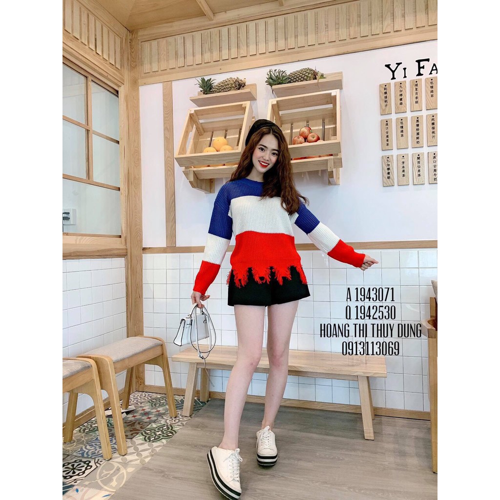 ÁO LEN RÁCH LAI PHỐI 3 MÀU CÁ TÍNH CHO MÙA ĐÔNG CỰC XINH