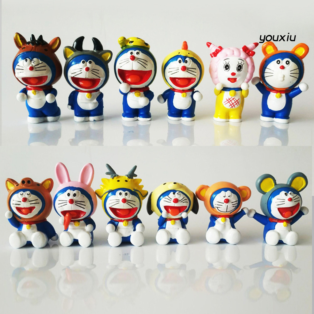 Set 12 Đồ trang trí Đồ Chơi Nhân Vật Hoạt Hình Doraemon Bằng Pvc