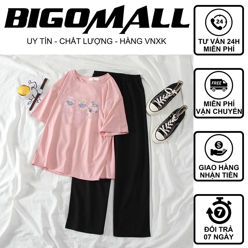 Sét áo phông 3 gấu Bear + quần ống rộng dáng dài BIGOMALL