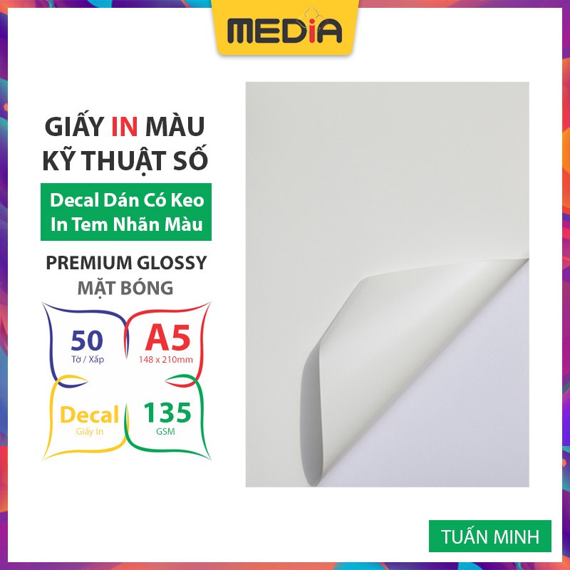 Giấy In Nhãn Dán (Decal) Media Mặt Bóng A5 135gsm 50 Tờ