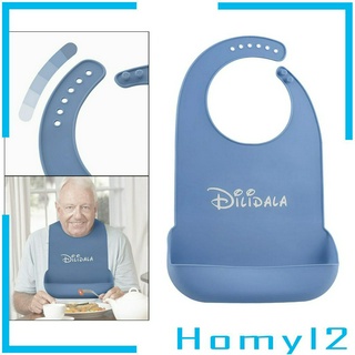 Silicone Adult Bib with Pocket Waterproof Mealtime Protector Blue