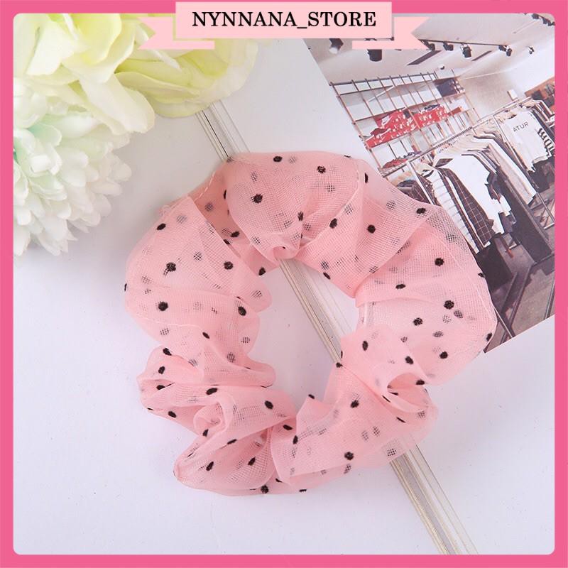 Dây cột tóc vải Scrunchies châm bi xinh, đồ buộc tóc scrunchies phụ kiện tóc [Siêu Sale] [Ảnh thật] [Chính hãng]