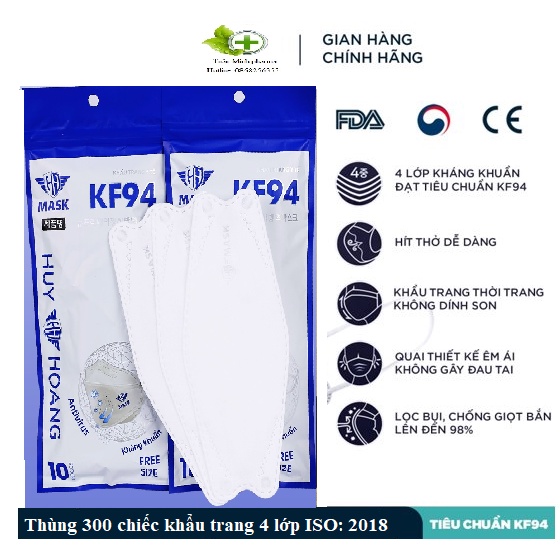 THÙNG 300 KHẨU TRANG NGƯỜI LỚN 4D KF 94 Huy Hoàng, Đại Phát+ kèm giấy kiểm định