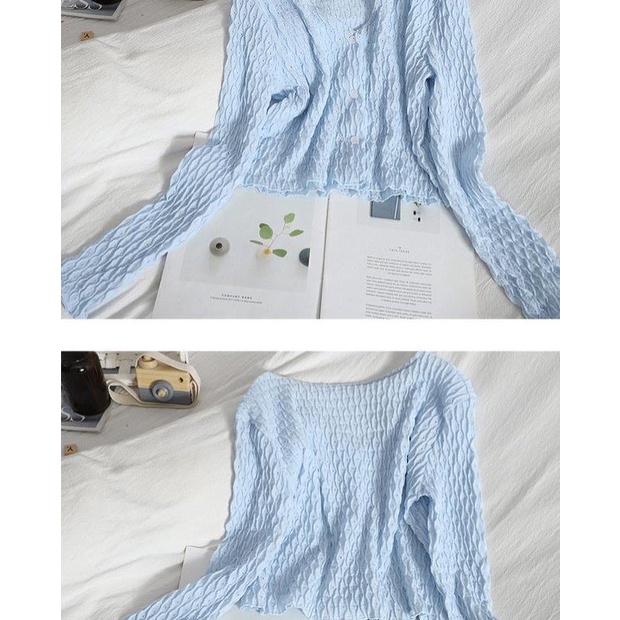 Áo Cardigan Ngắn Cổ Chữ V Màu Trơn Phong Cách Hàn Quốc Thời Trang Xuân Hè Hàng Mới Cho Nữ