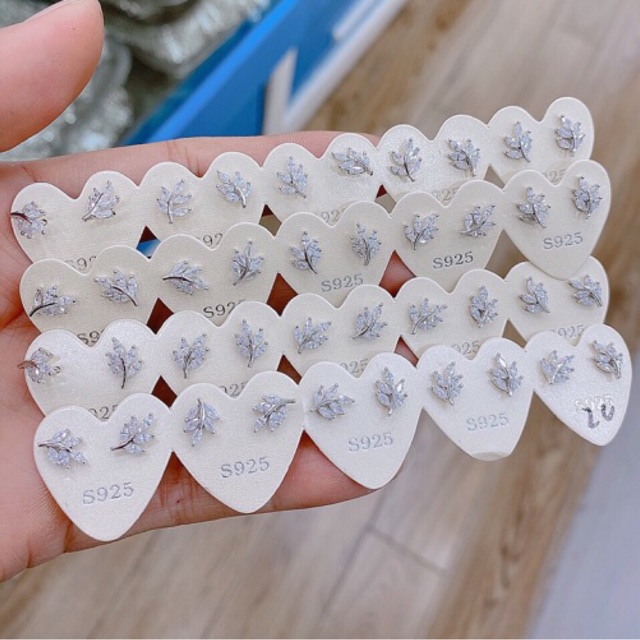 Khuyên tai nụ hồ ly, pha Lê đen trắng, đinh, oliu, đinh bạc thật mạ vàng trắng tròn vuông sao