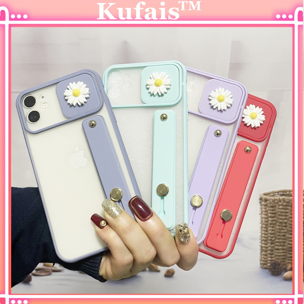 Ốp điện thoại họa tiết hoa cúc 3D có dây đeo cho iPhone 12 12 pro max iphone6 7 8 Plus X XR XS 11 Pro MAX se2020