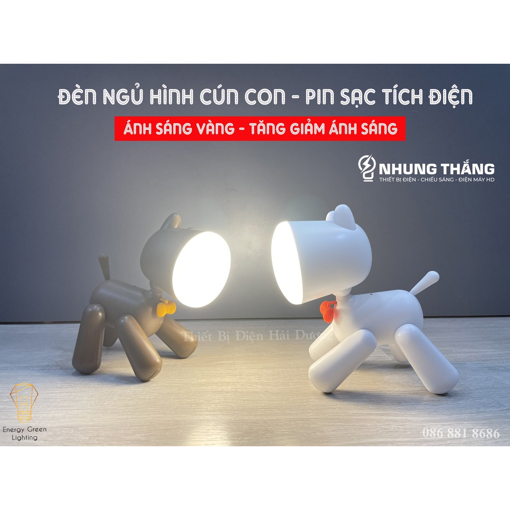 Đèn Ngủ LED Trang Trí - Hình Cún Con Siêu Dễ Thương - Pin Sạc Tích Điện - Ánh Sáng Vàng - Tăng Giảm Ánh Sáng Tiện Lợi