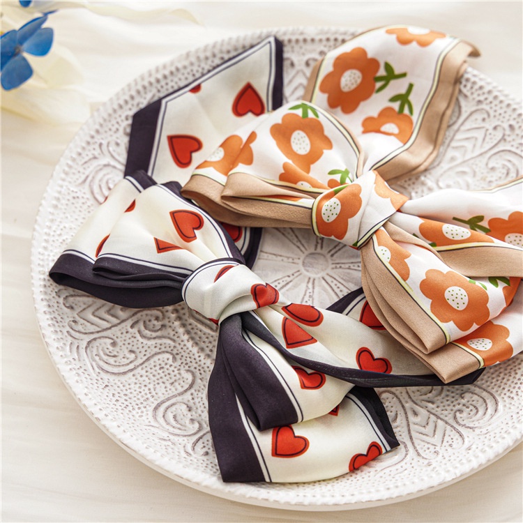 Kẹp tóc nơ satin họa tiết in phong cách hàn quốc thời trang cho nữ