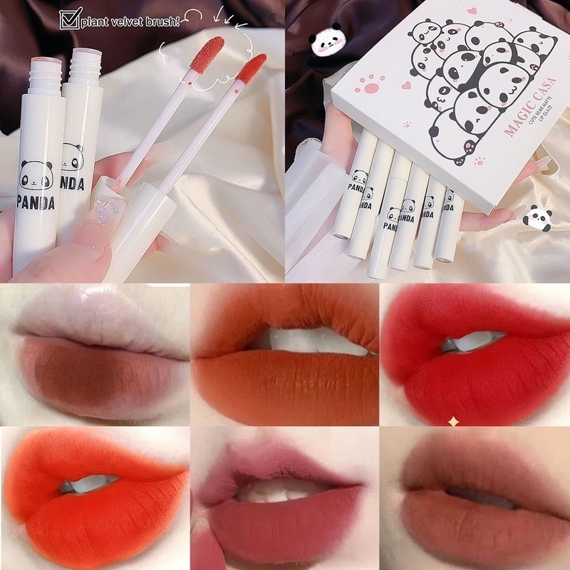 Set 6 Son Môi MAGIC CASA Chống Thấm Nước Và Mồ Hôi Lâu Trôi Trang Điểm Tự Nhiên Thiết Kế Hình Gấu Dễ Thương