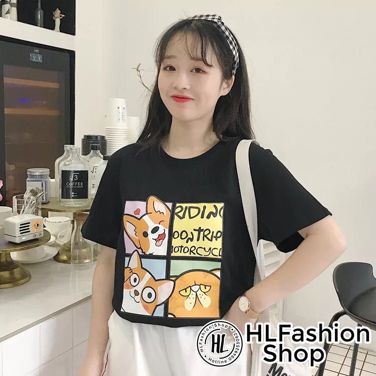 Áo thun tay lỡ form rộng cún con, áo phông form rộng size HLFashion | BigBuy360 - bigbuy360.vn