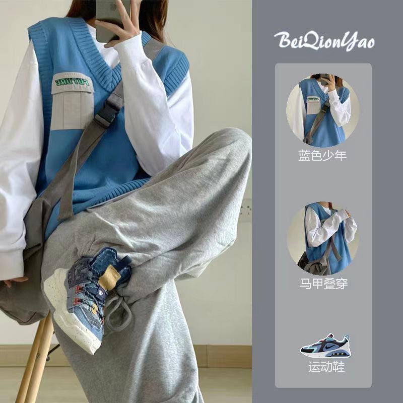 Women's spring and autumn Korean new three piece suit vest LONG SLEEVE student loose casual Leggings two piece suit