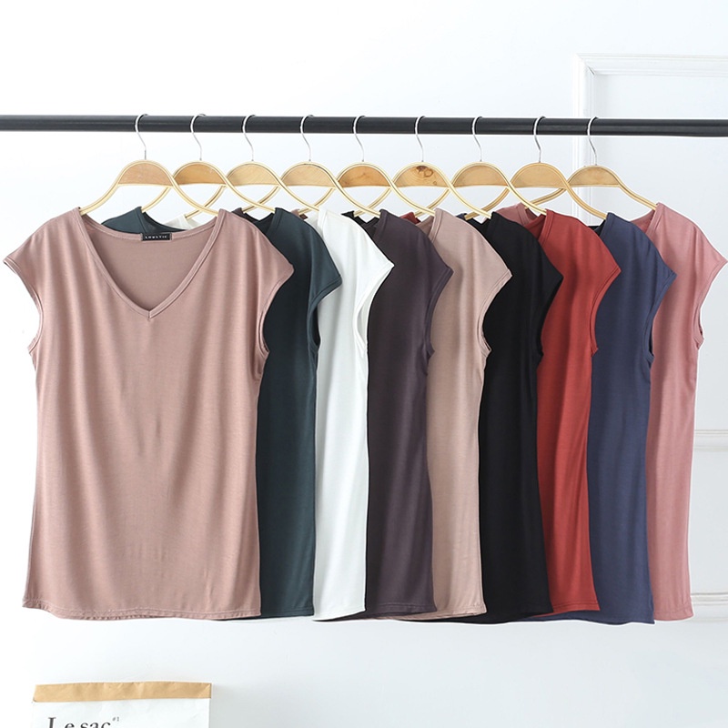 Áo thun nữ không tay cổ chữ V plus size phong cách Hàn Quốc