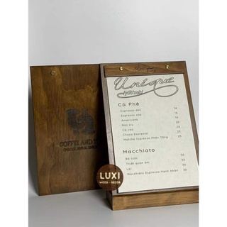 HCM | MENU GỖ KẸP GIẤY KÈM ĐẾ RÃNH NGHIÊNG SIZE A4, A5 ĐỂ BÀN (FREE KHẮC LOGO) - LUXI DECOR HCM