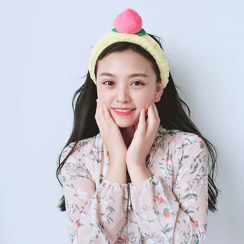 Băng đô cài tóc, băng đô rửa mặt turban nữ quả đào 3D cute vải nhung dễ thương thời trang Hàn Quốc