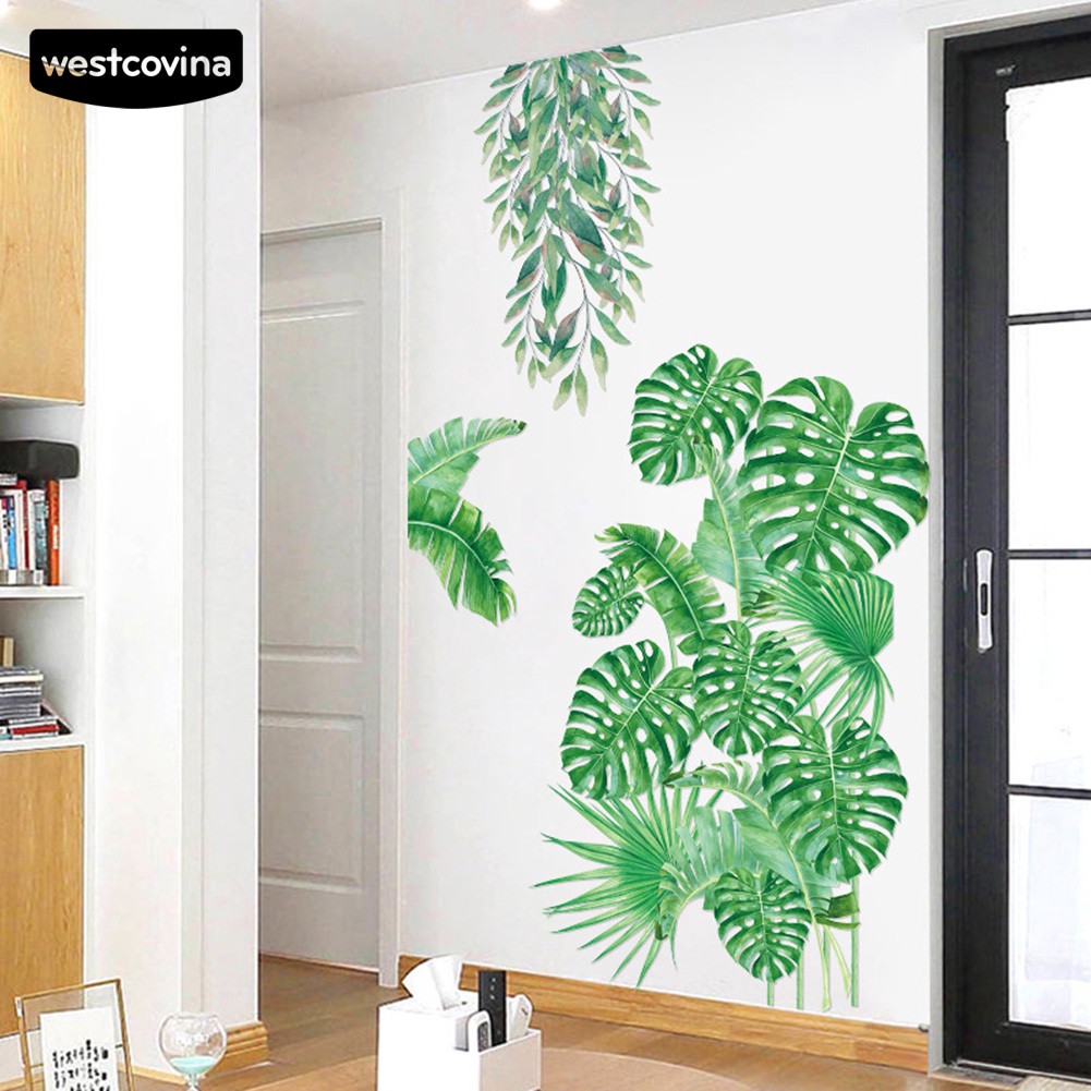 Miếng dán tường hình lá nhiệt đới cho trang trí tường TV nhà trẻ