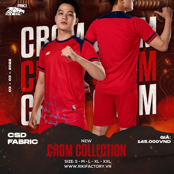 Bộ quần áo bóng đá không logo RIKI CROM, vải mè kim cao cấp - ViKi Sport