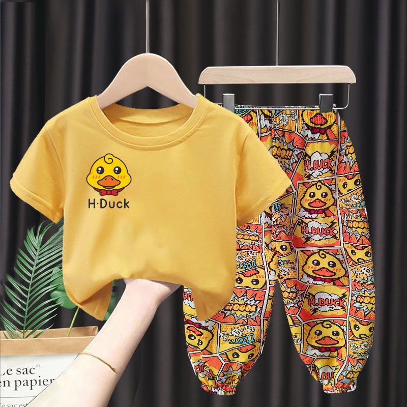 Set Áo Thun Tay Ngắn + Quần Short Chống Muỗi In Họa Tiết Hoạt Hình Đáng Yêu Cho Bé Gái