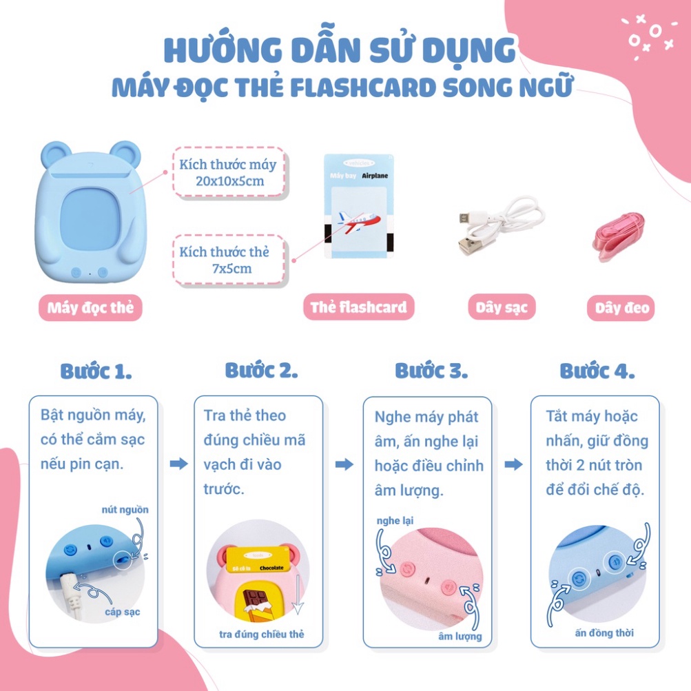 Máy đọc thẻ Flashcard song ngữ Anh Việt cho bé, bộ 112 thẻ học, 224 từ vựng