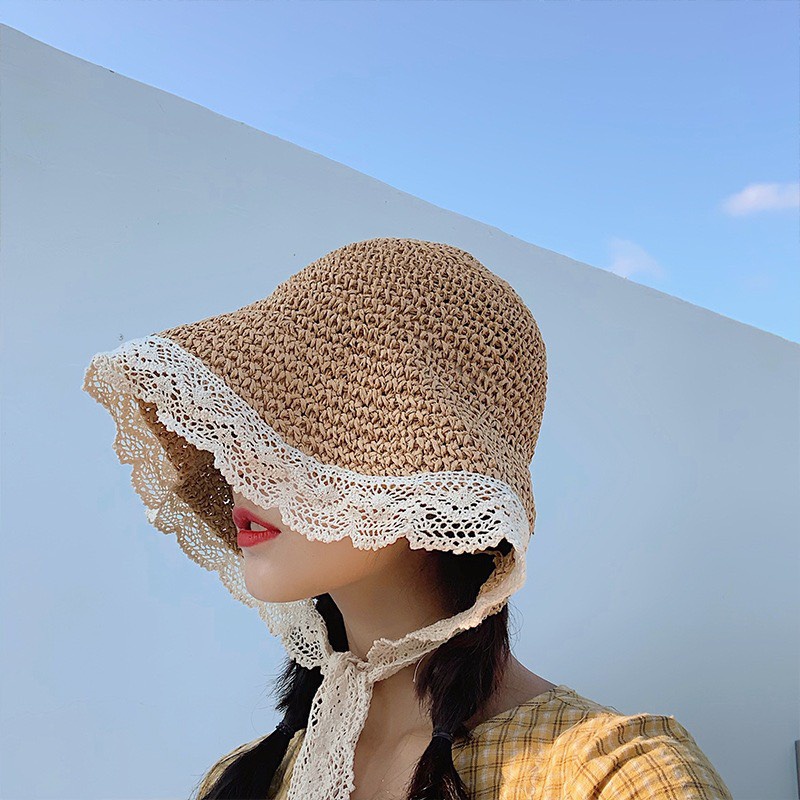 Mũ cói viền ren siêu xinh