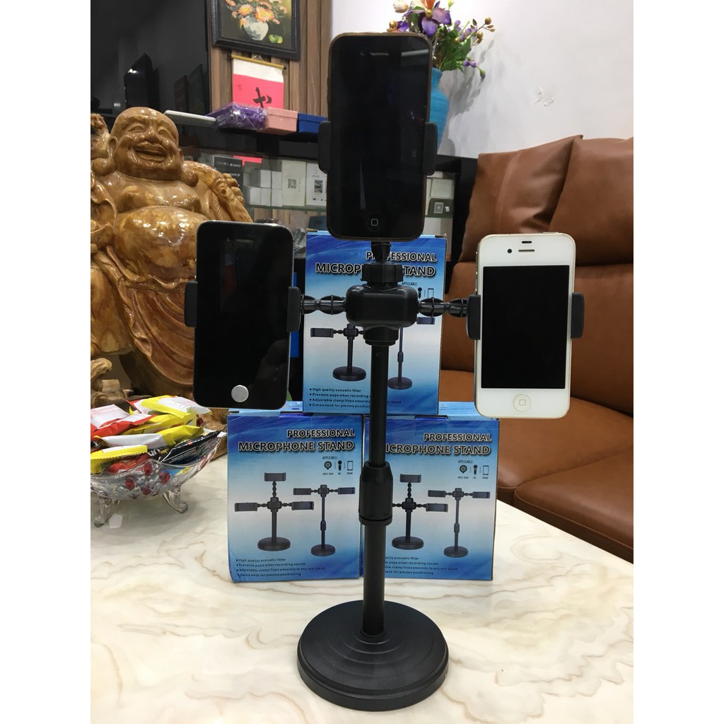 Giá đỡ livestream để bàn giá rẻ 2 điện thoại 1 đèn