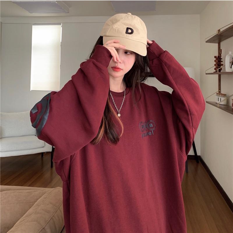 Áo Nỉ Nữ Dài Tay Cổ Tròn Form Rộng Thời Trang Hàn