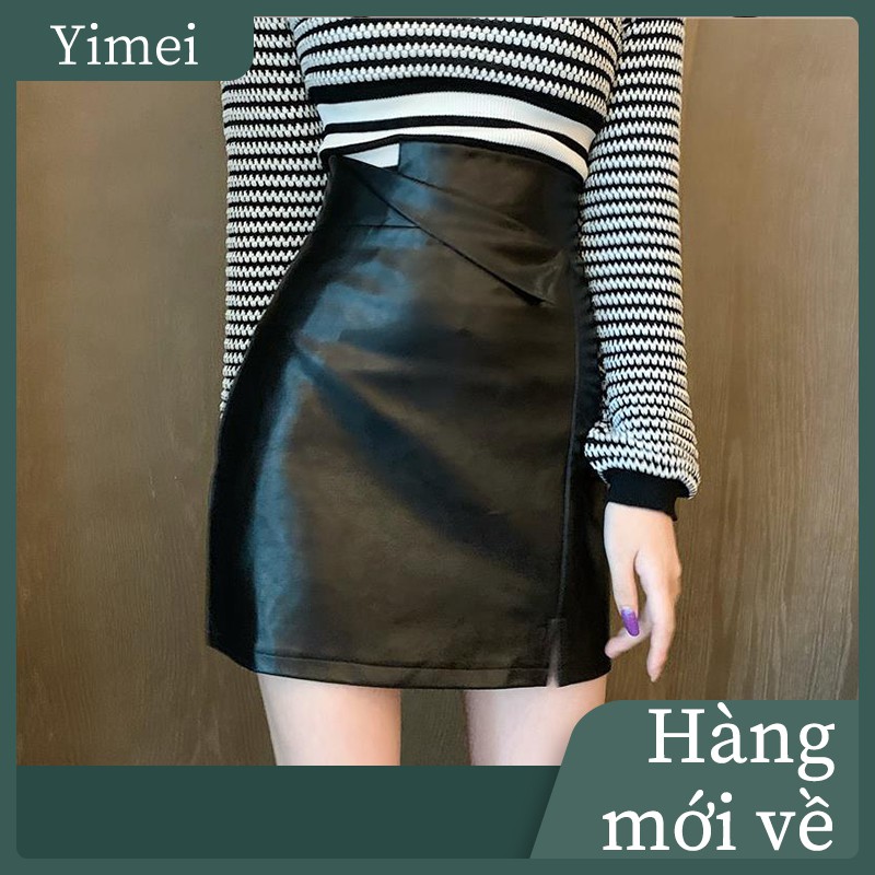 Chân váy chữ A xẻ tà có túi lưng cao phong cách Hàn Quốc 0412