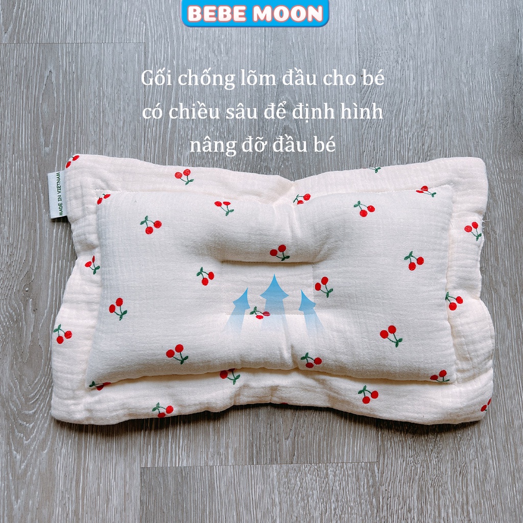 Gối Chặn, Gối Chống Lõm Đầu BeBe Moon chất liệu Vải Xô Muslin Oragnic, Ruột Bông Gòn 4D Không Sụp Lún