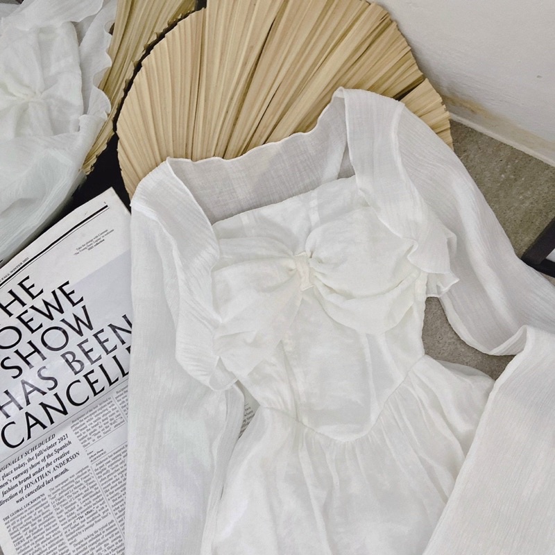 Set đầm midi kèm áo khoác hai lớp