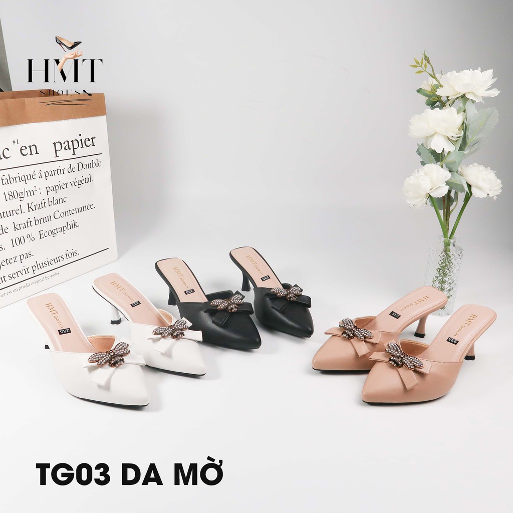 Dép cao gót bít mũi gắn nơ HMTSHOES TG03