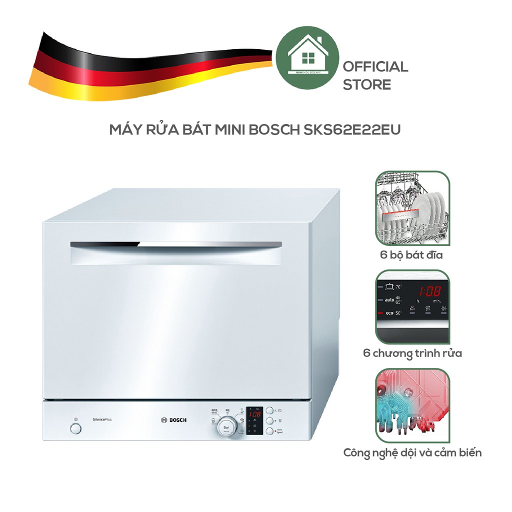 Máy Rửa Chén, Bát Mini Bosch SKS62E22EU - Nhập Khẩu Từ Đức [MIỄN PHÍ NHÂN CÔNG LẮP ĐẶT]