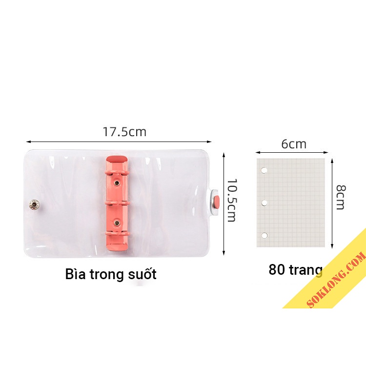 Sổ còng mini 3 chấu Pastel bìa nhựa dẻo trong suốt 6x8cm, ruột thiết kế layout sẵn