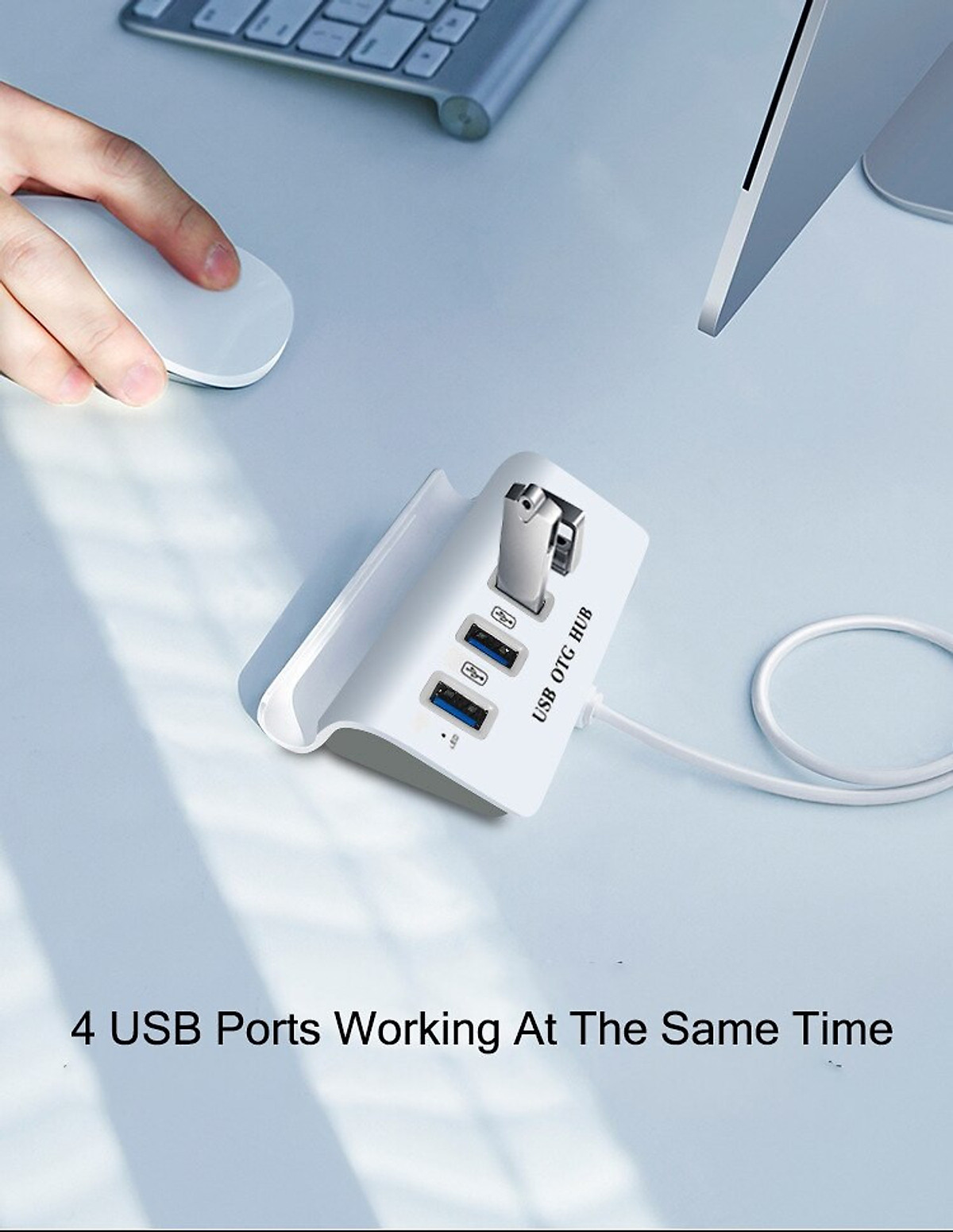 Hot Bộ chia 4 Cổng USB OTG HUB Chuẩn Type-C Kiêm Giá Đỡ Kết Nối Điện Thoại Với Chuột Và Bàn Phím Chơi Game Mobile