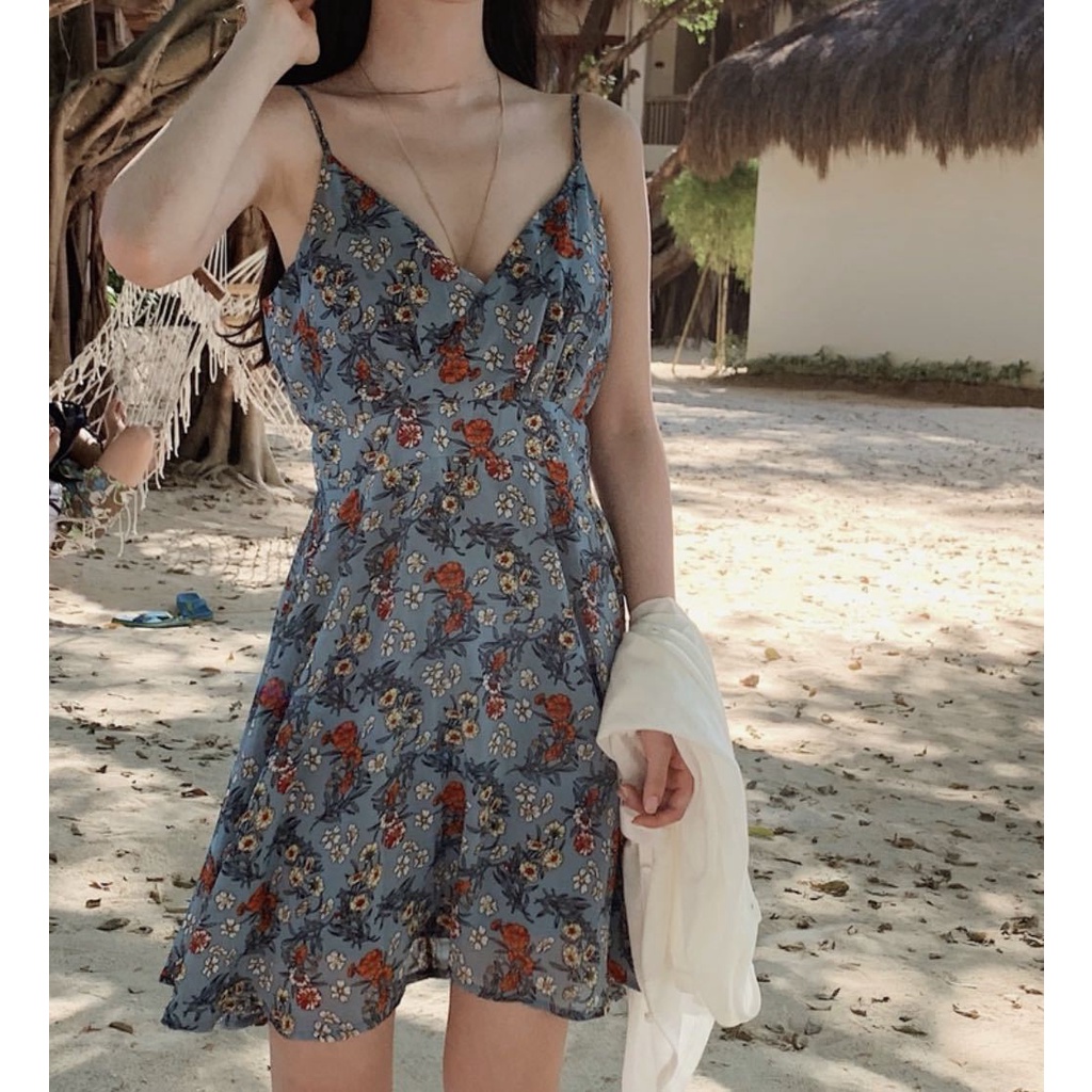 Váy Hoa Đi Biển, Váy Thời Trang Nữ Chất Thun Họa Tiết Hoa Lá Nữ Tính Mát Mẻ VB