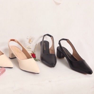 Giày cao gót 5P mã BBC8 quai chun 2 màu Kem và Đen siêu đẹp