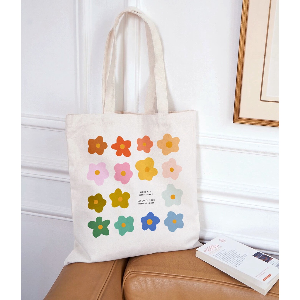Túi vải Canvas Tote.Liebe In hình Gentle Flowers