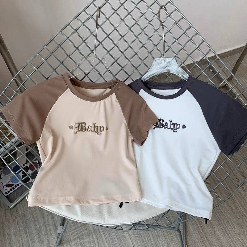 AOS PHỐI MÀU CROPTOP INI CHỮ BABY ĐẸP BB1