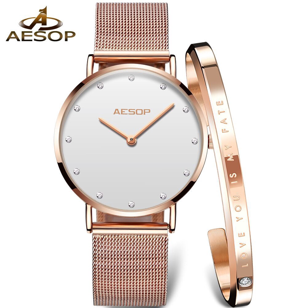 Đồng hồ đeo tay AESOP Lady Rose Gold Quartz ，Không thấm nước