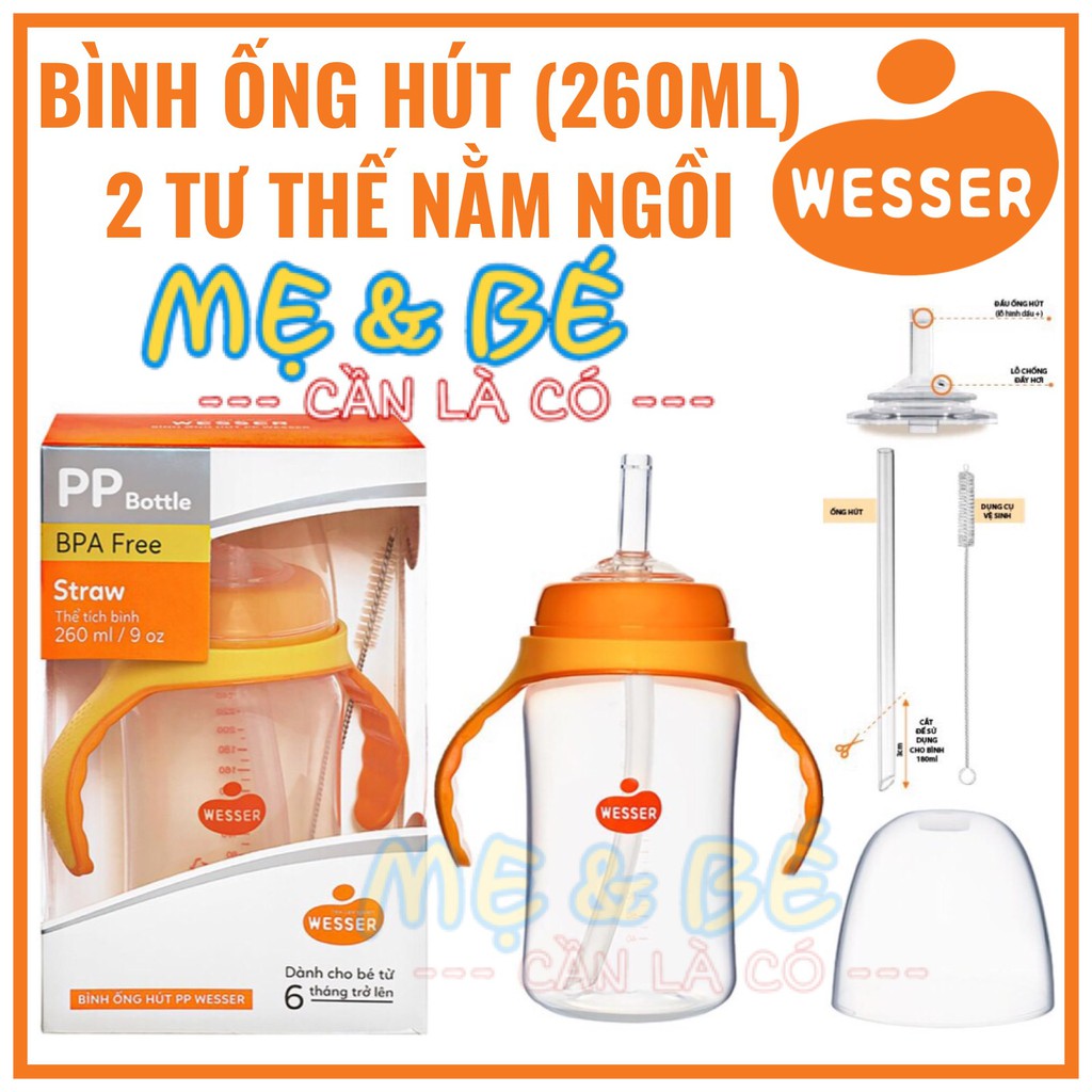 BÌNH TẬP UỐNG ỐNG HÚT WESSER HÀN QUỐC 260ML NHỰA PP FREE BPA