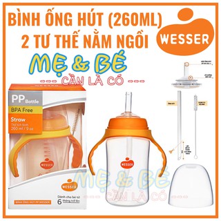 [MẪU MỚI] BÌNH TẬP UỐNG ỐNG HÚT WESSER HÀN QUỐC 260ML NHỰA PP FREE BPA