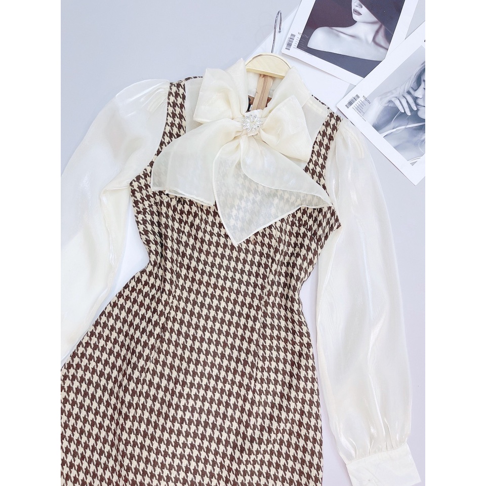 ĐẦM DẠ TWEED YẾM ÁO SƠ MI TRẮNG VÁY TIỂU THƯ