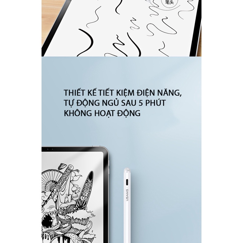 [ Tặng kèm đầu bút ] Bút cảm ứng Apple Pencil Gen 2 USAMS ZB223 - Chống chạm nhầm dành cho Ipad Pro, Ipad Air, Ipad Mini