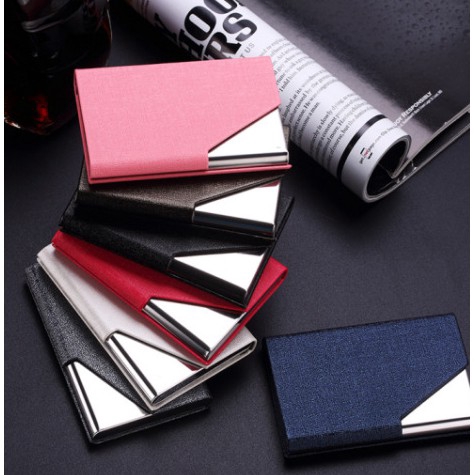 HYX Unisex Stainless Steel Faux Leather Card Business Name Card Holder Case