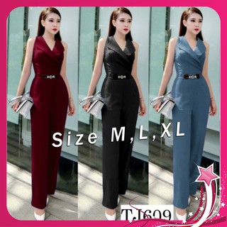 Jumpsuit Dài 🎁FREESHIP🎁Giảm 45k Khi Mua Đơn Từ 500k - Jum dài cổ bẻ kèm belt giống Bạch Nguyễn TJ609