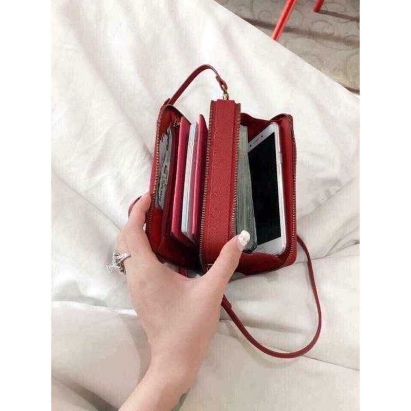 Ví Dài Trám Hộp Hai Khoá Kéo Quilted Long Wallet Hàng Fullbox Có Dây Đeo