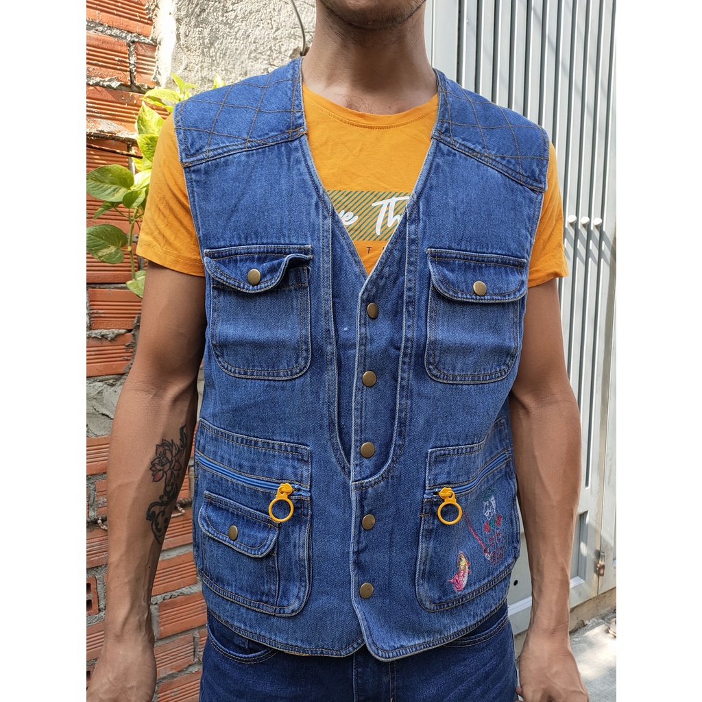 Áo gile nam nữ denim